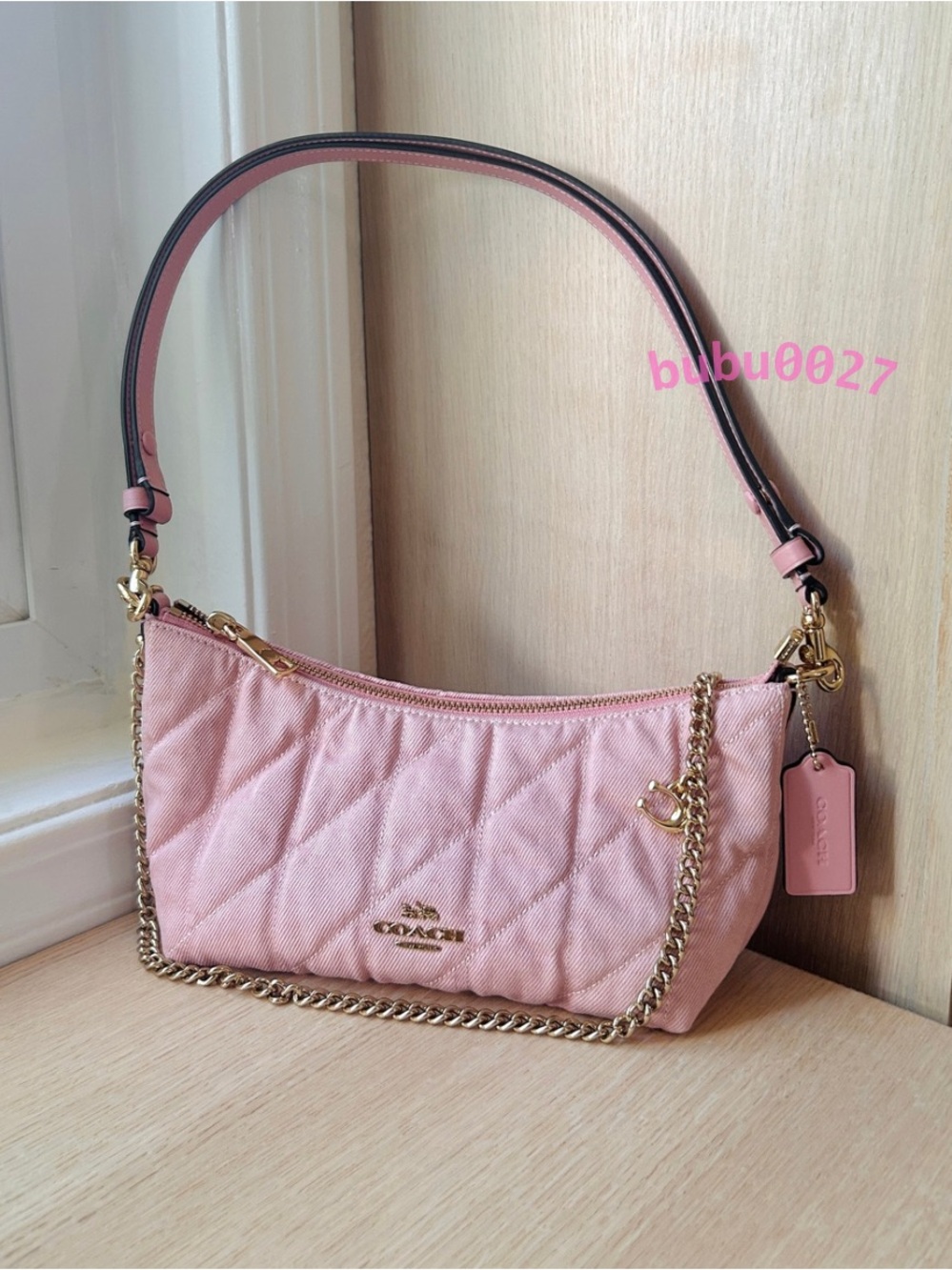 NWT💖Coach Caitlin Shoulder Bag Regenerative Cotton Quilting And Charm CEQ62 Pink